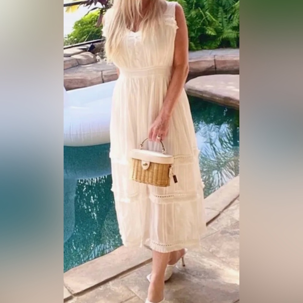 Ellison White Tiered Eyelet Midi Dress